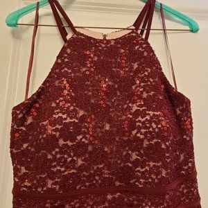 Macy halter floral lace with sequins top - long skirt dress